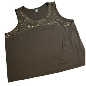 Liz & Me Essentials Tank Top 4X Olive Green‎ Embellished Scoop Neck EUC